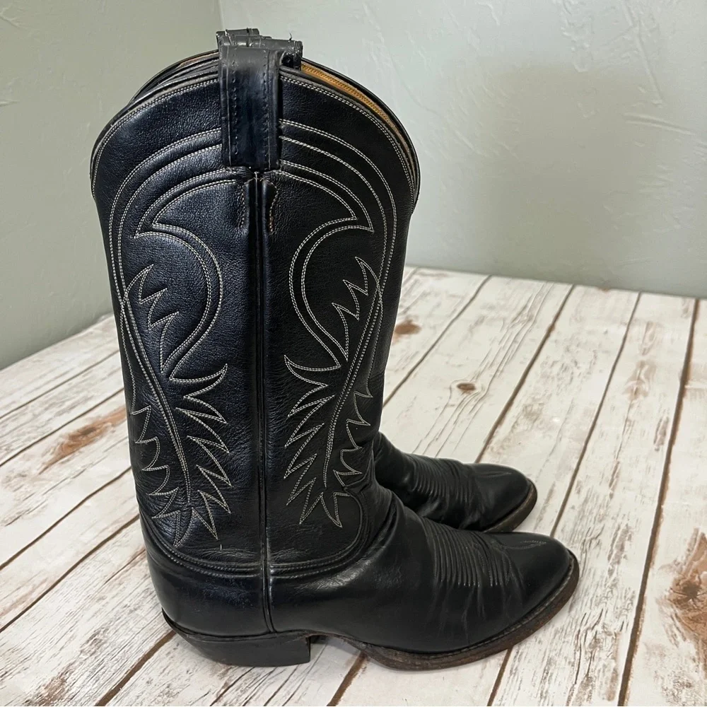 Tony Lama Black Western Cowboy Boots Size 8? Leather vintage black label El Paso - Picture 15 of 15